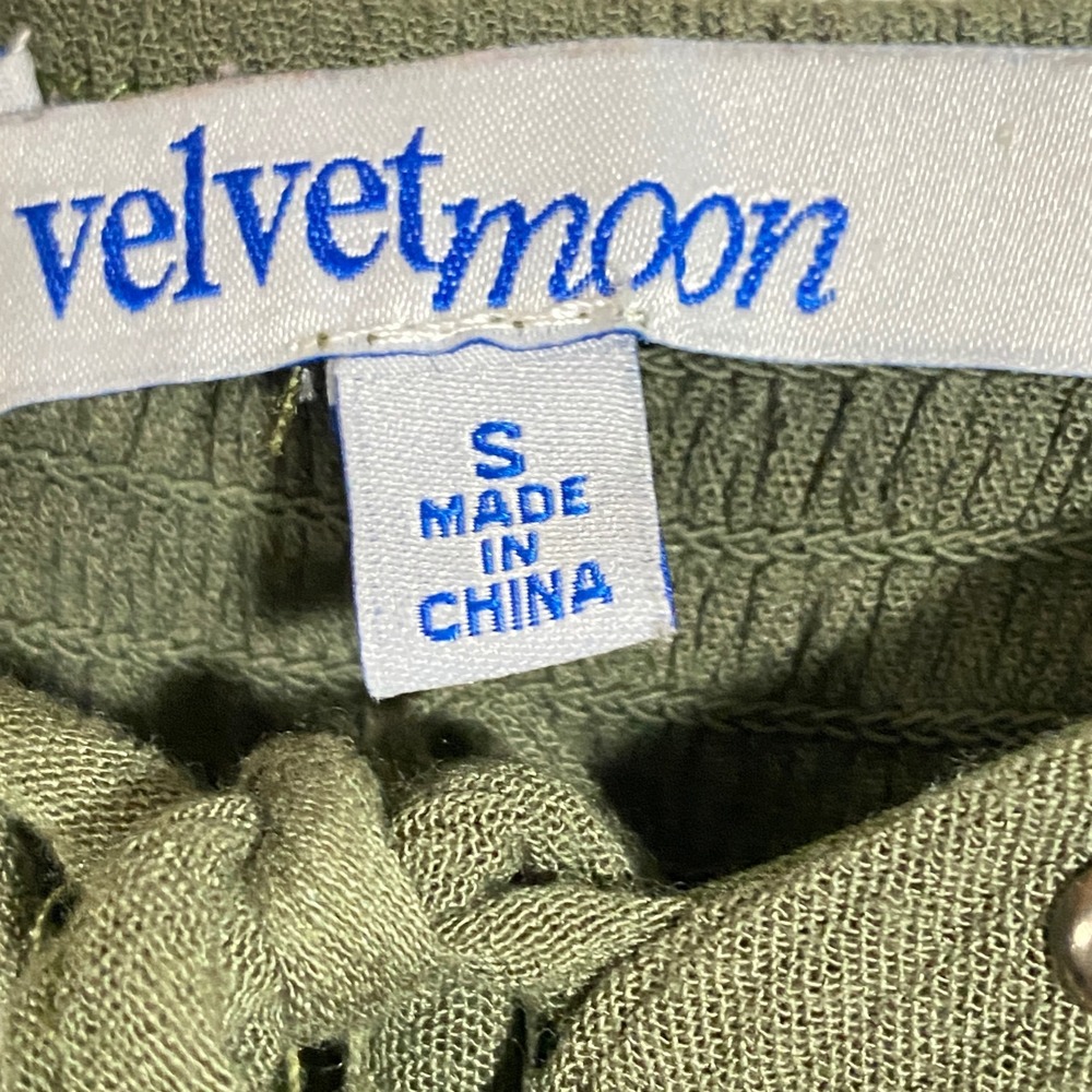 Velvet Moon Olive Green Handkerchief Hem Studded Camisole Top Small Boho Fairy - Picture 10 of 10